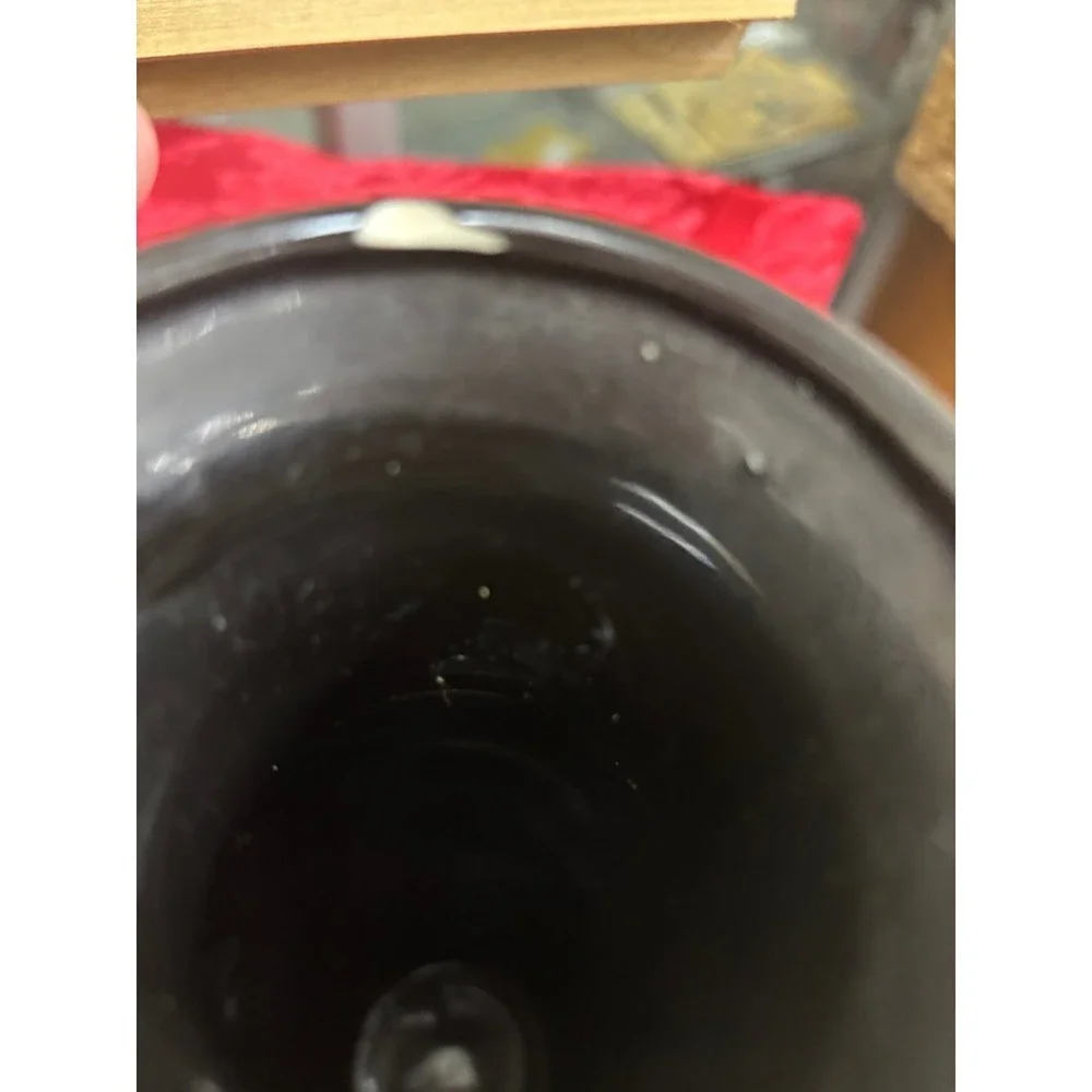 Golden Iris Japan Black Ceramic Bud Vase Gold Silver Floral Iris Vintage 8 Inch